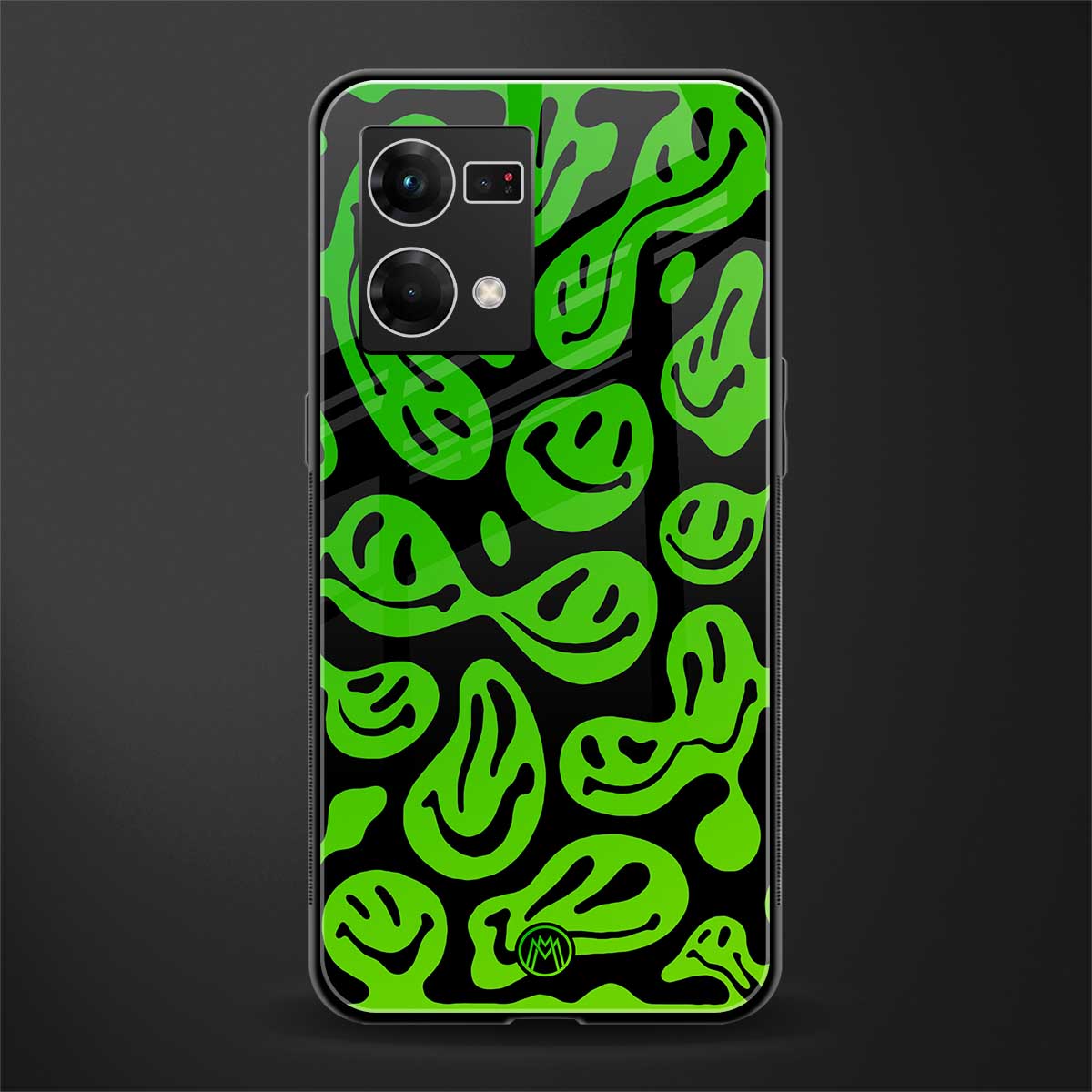 acid smiles neon green back phone cover | glass case for oppo f21 pro 4g