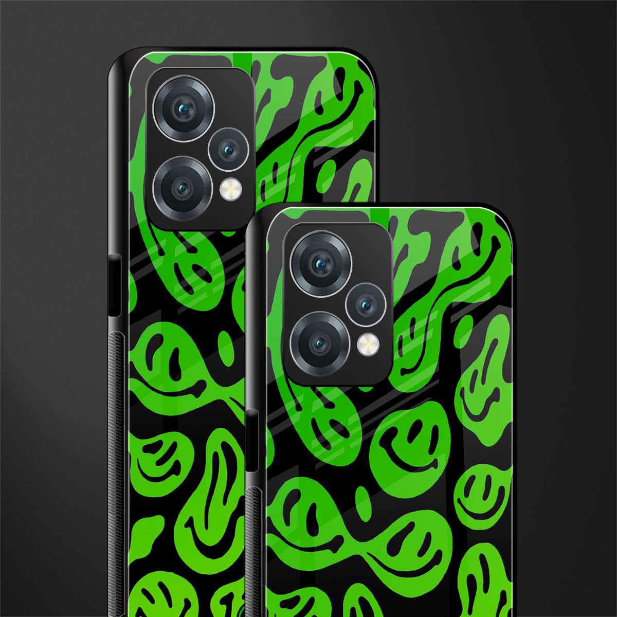 acid smiles neon green back phone cover | glass case for oneplus nord ce 2 lite 5g