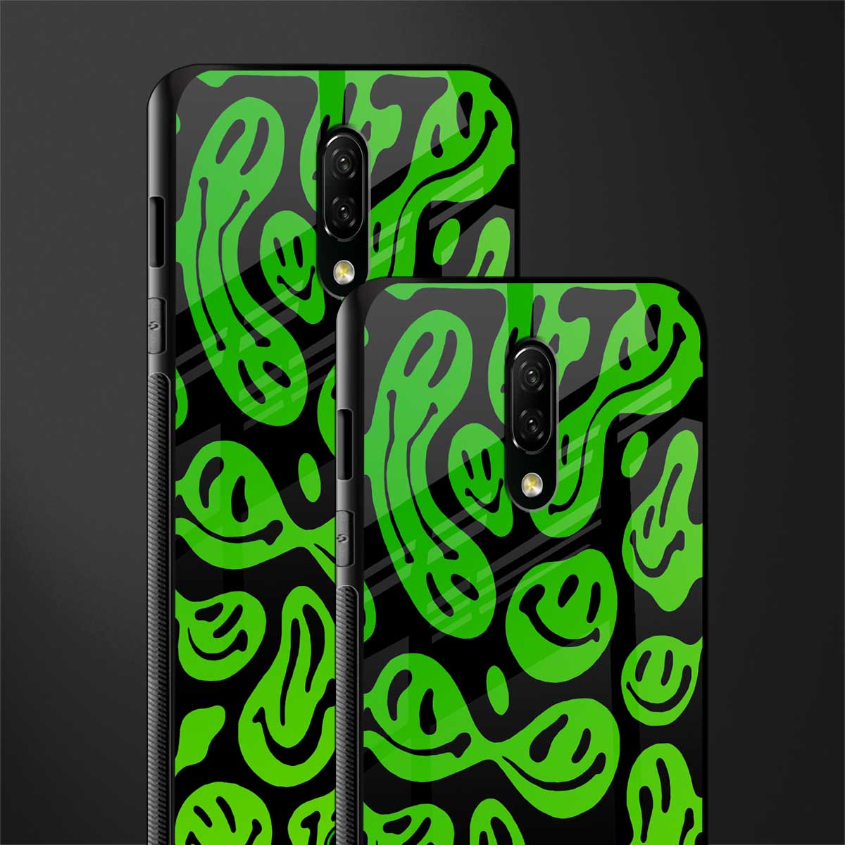 acid smiles neon green glass case for oneplus 7 image-2