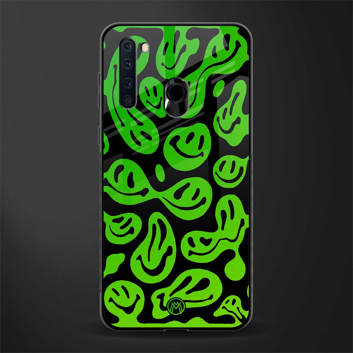 acid smiles neon green glass case for samsung a21 image