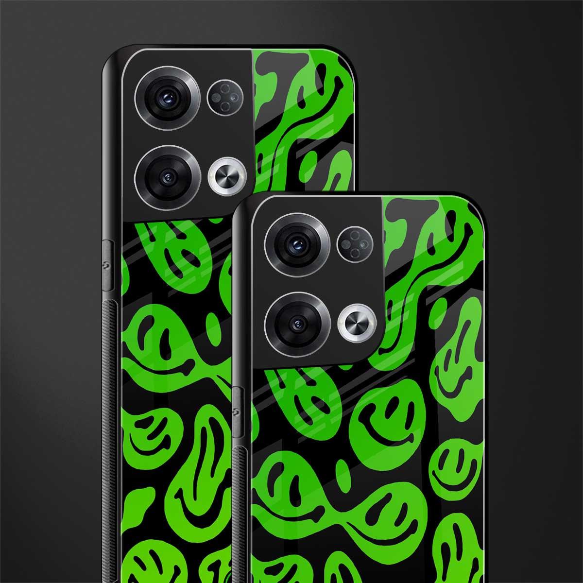 acid smiles neon green back phone cover | glass case for oppo reno 8 pro