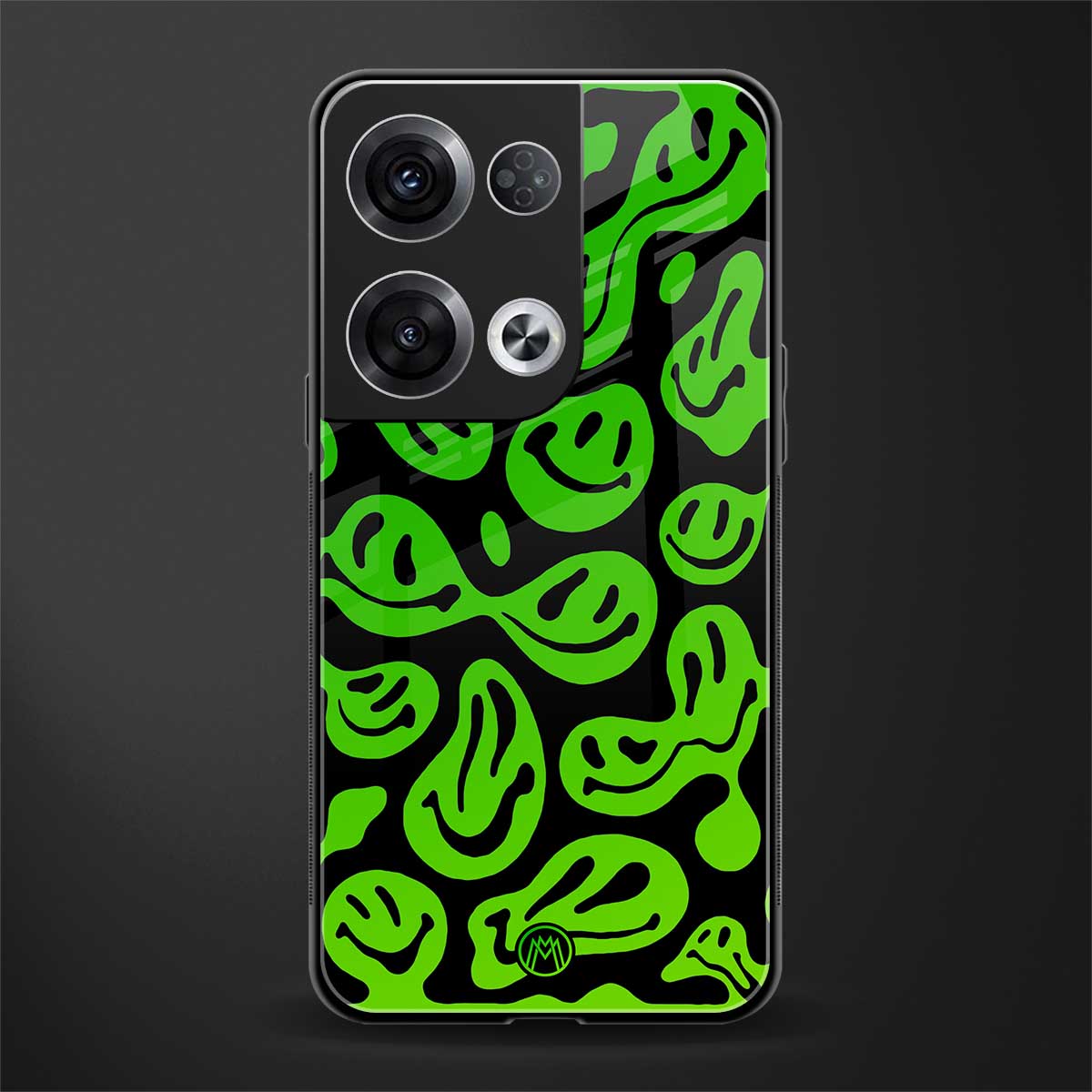 acid smiles neon green back phone cover | glass case for oppo reno 8 pro
