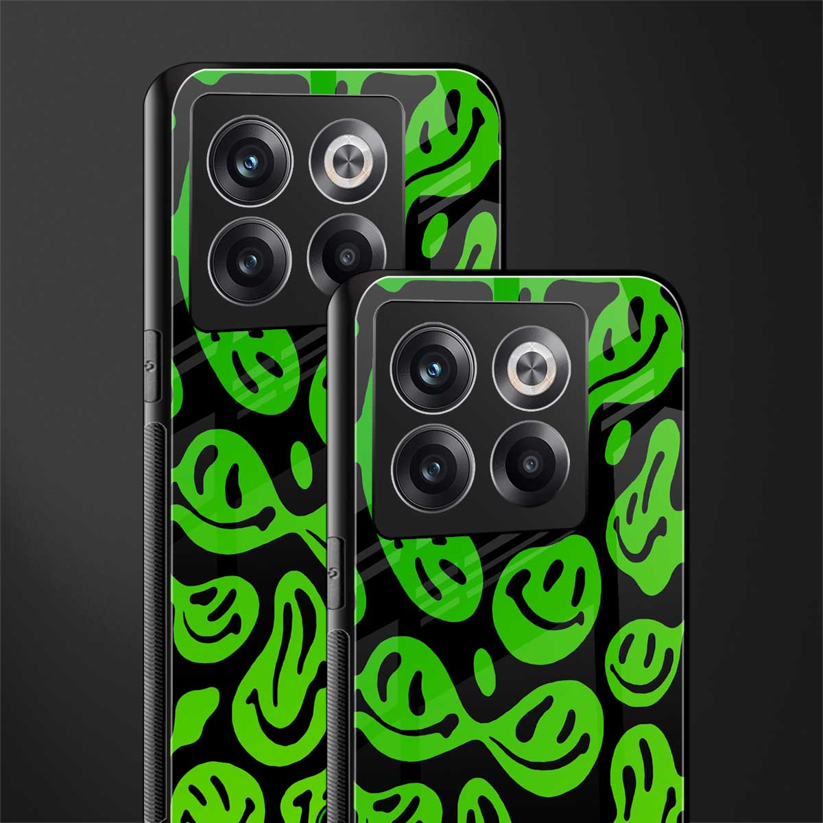 acid smiles neon green back phone cover | glass case for oneplus 10t