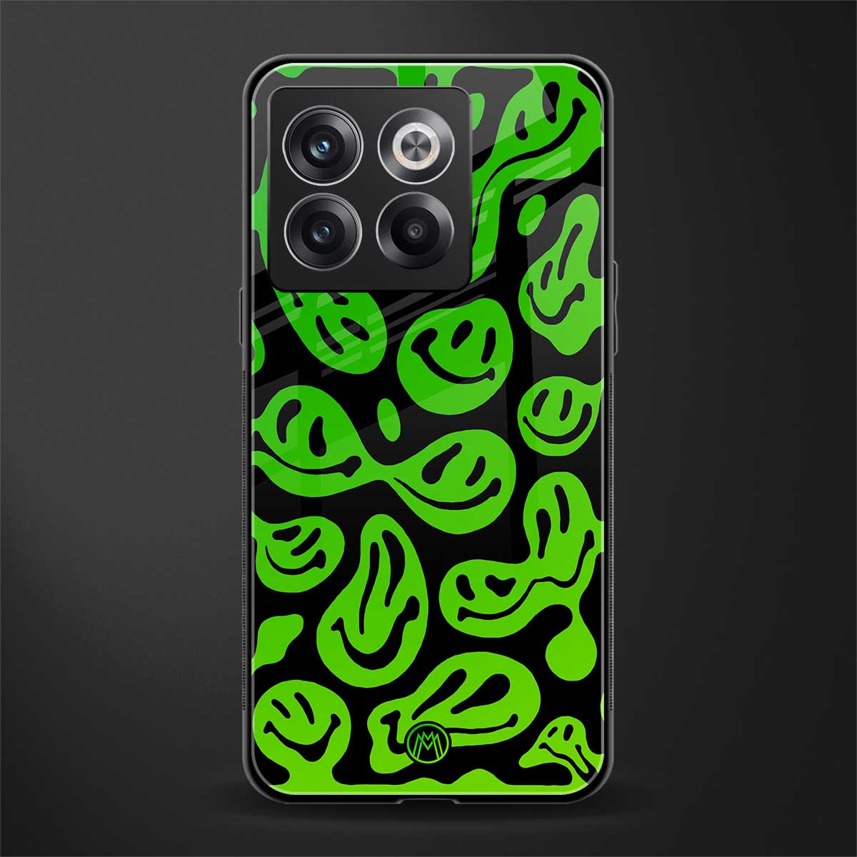 acid smiles neon green back phone cover | glass case for oneplus 10t