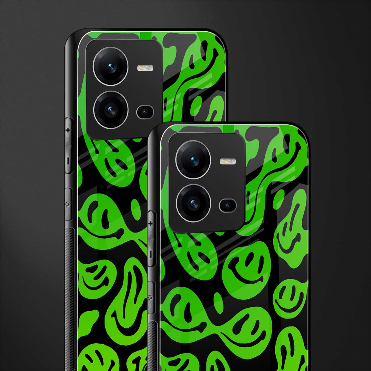 acid smiles neon green back phone cover | glass case for vivo v25-5g
