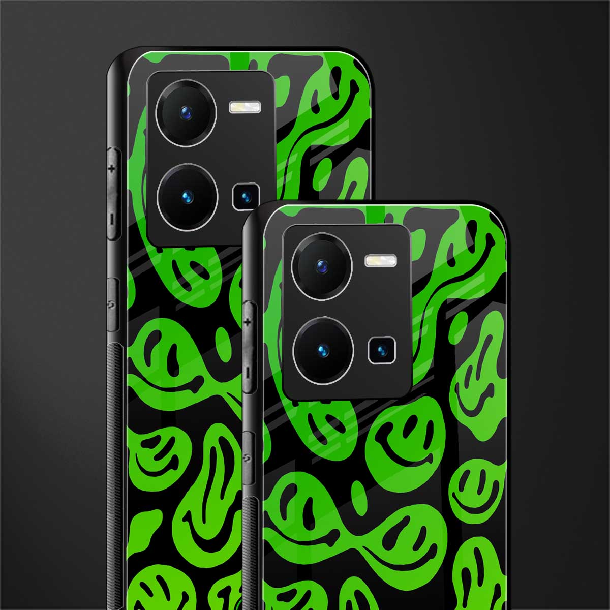 acid smiles neon green back phone cover | glass case for vivo y35 4g