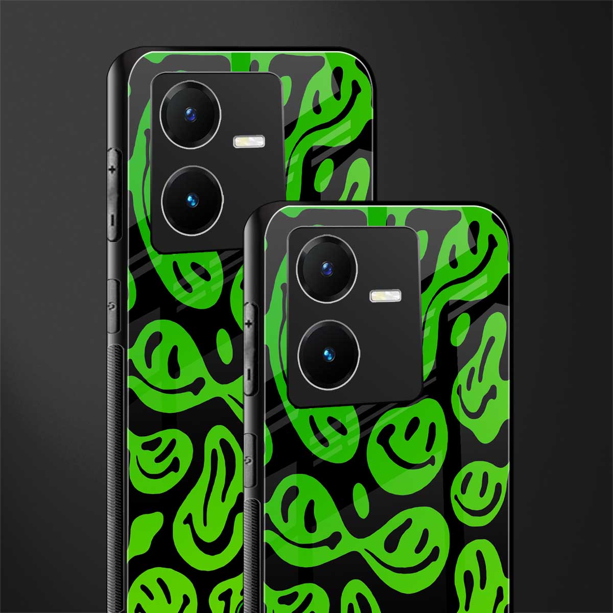 acid smiles neon green back phone cover | glass case for vivo y22