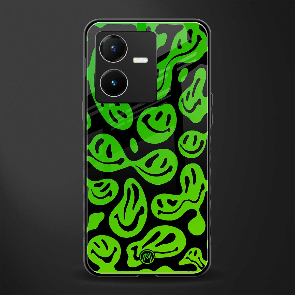 acid smiles neon green back phone cover | glass case for vivo y22