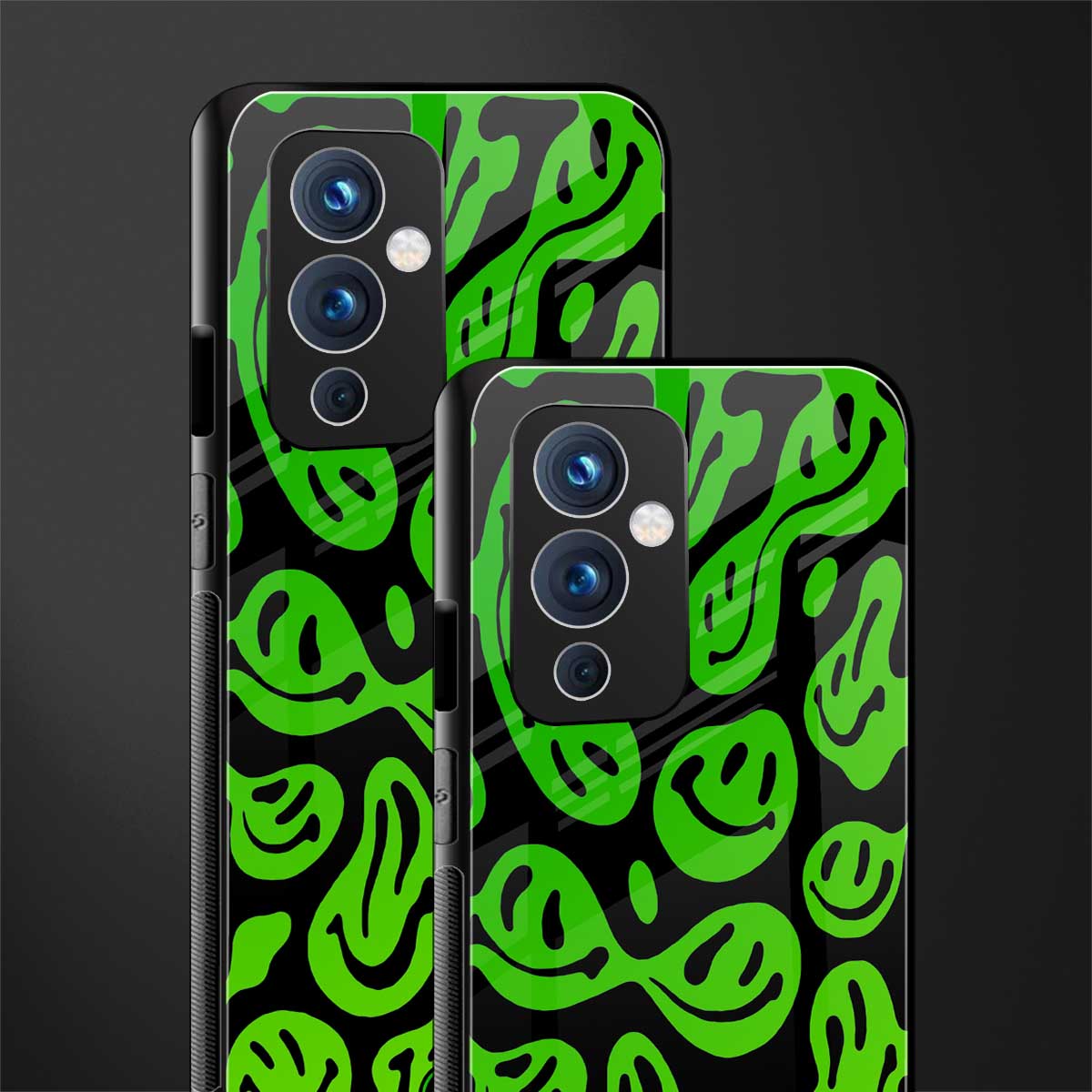 acid smiles neon green back phone cover | glass case for oneplus 9