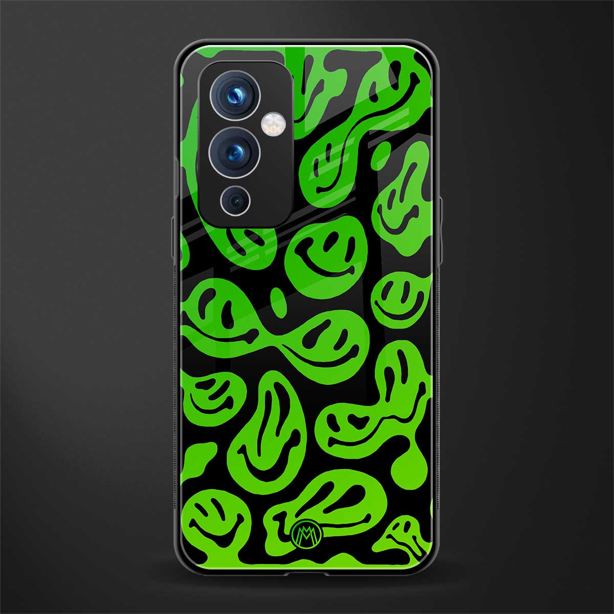acid smiles neon green back phone cover | glass case for oneplus 9