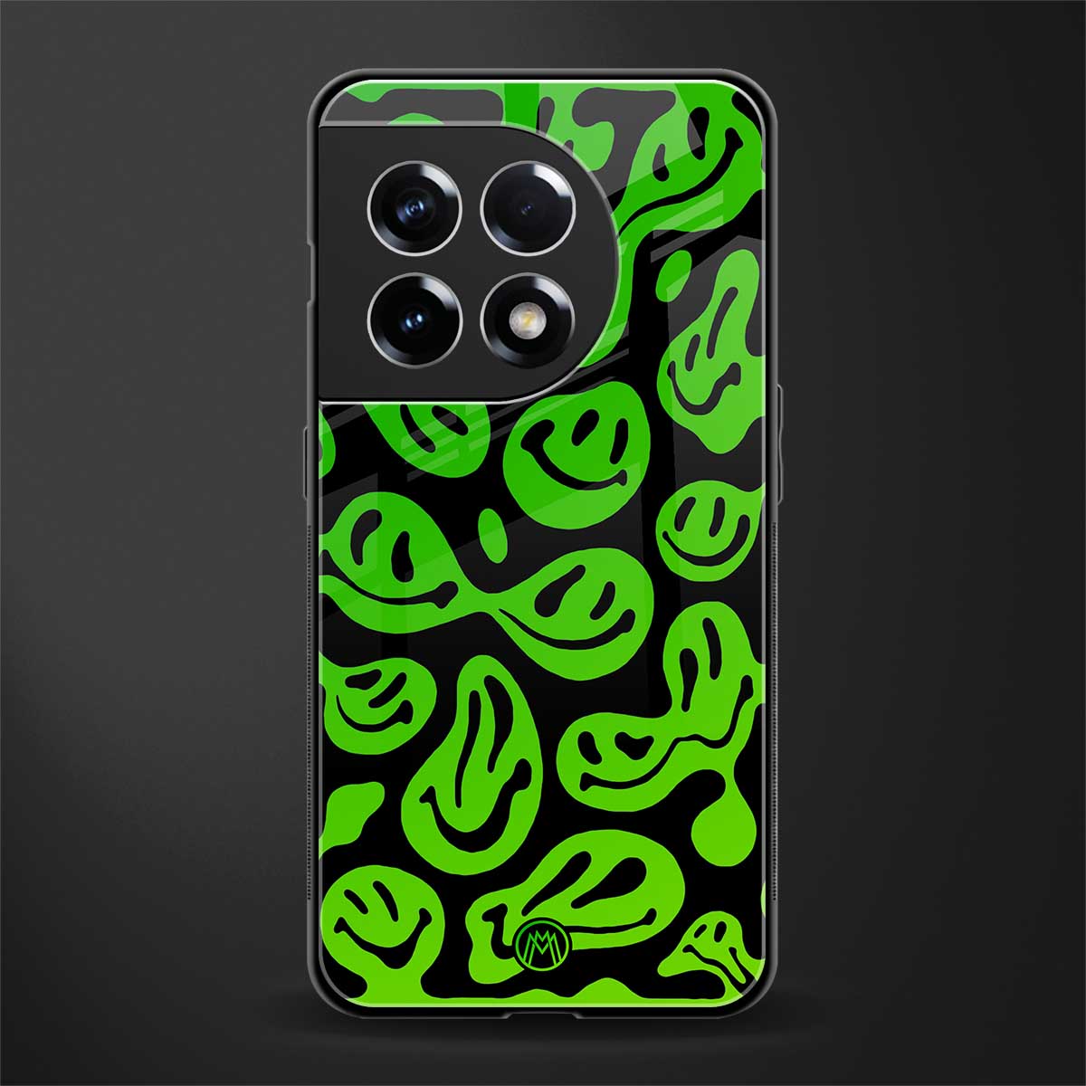 acid smiles neon green back phone cover | glass case for oneplus 11r
