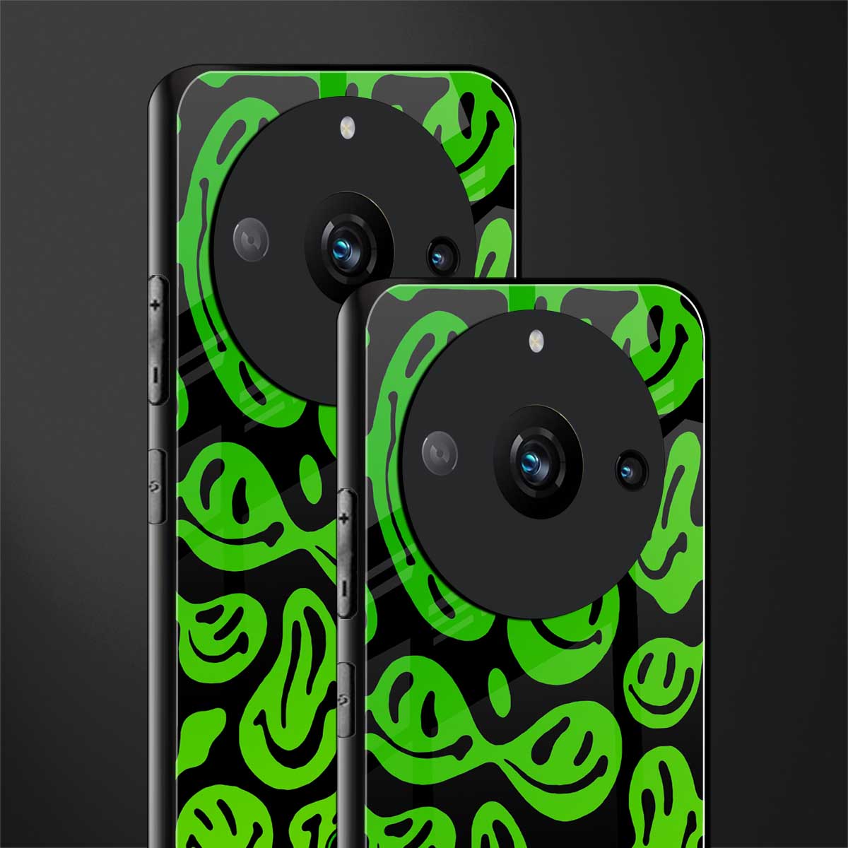 acid smiles neon green back phone cover | glass case for realme 11 pro 5g