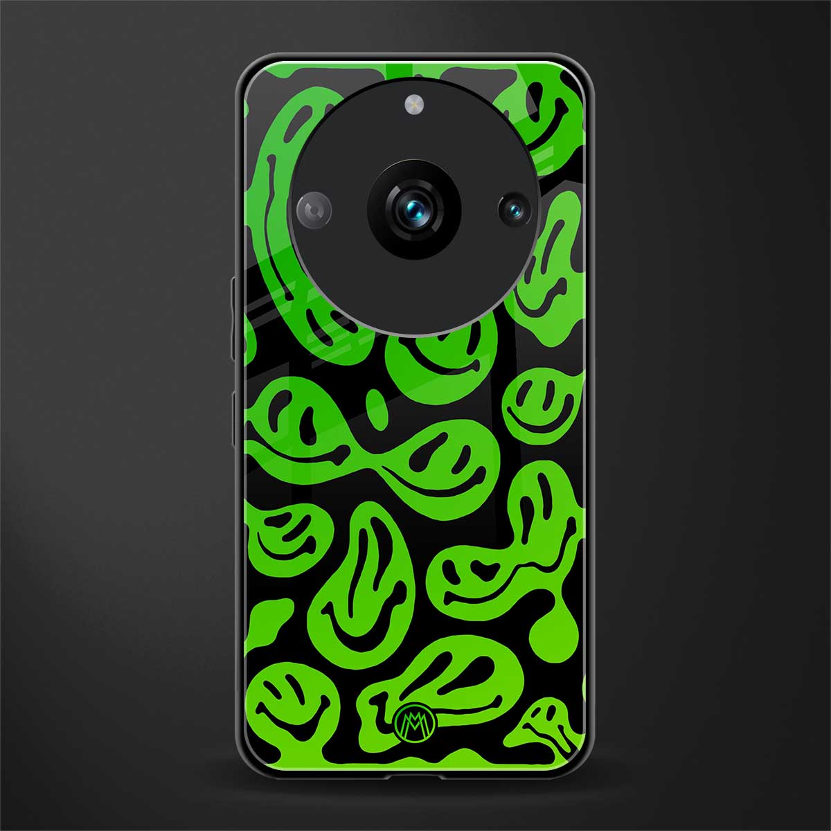 acid smiles neon green back phone cover | glass case for realme 11 pro 5g