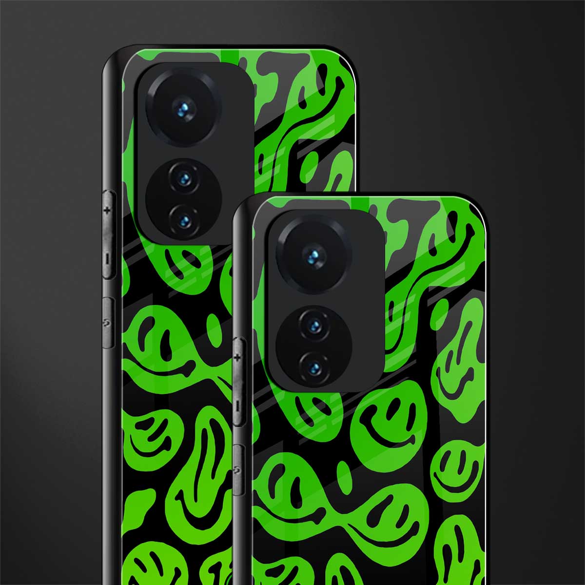acid smiles neon green back phone cover | glass case for vivo t1 44w 4g