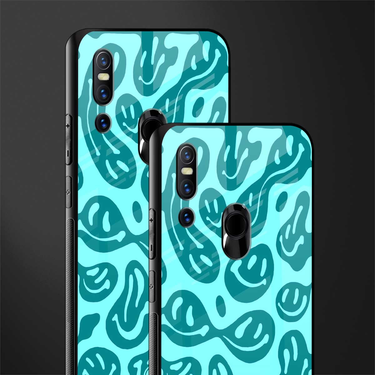 acid smiles turquoise edition glass case for vivo v15 image-2