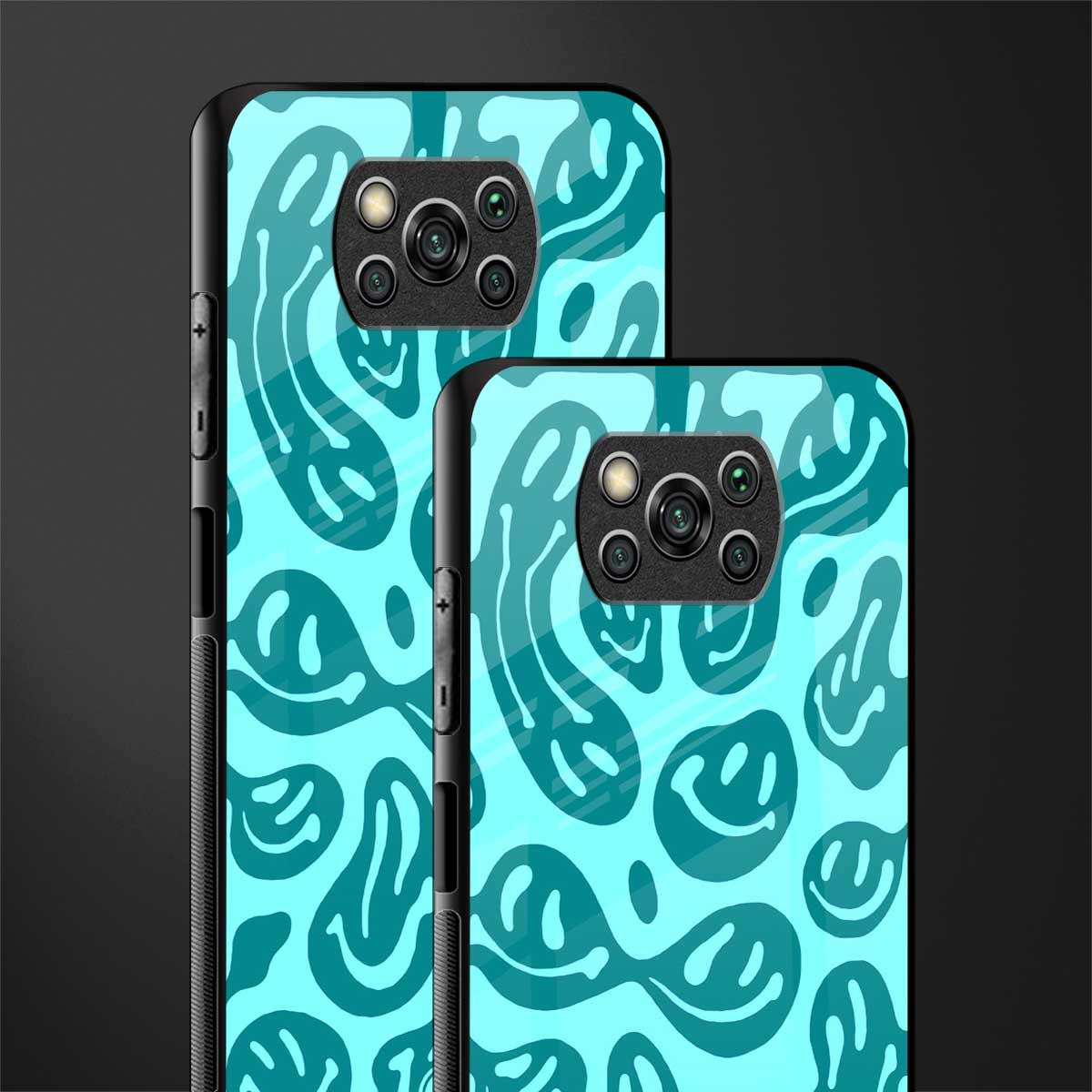 acid smiles turquoise edition glass case for poco x3 image-2