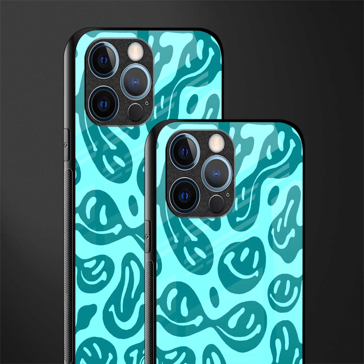 acid smiles turquoise edition glass case for iphone 12 pro image-2