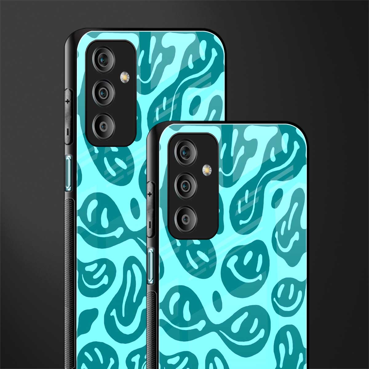 acid smiles turquoise edition back phone cover | glass case for samsung galaxy f23 5g