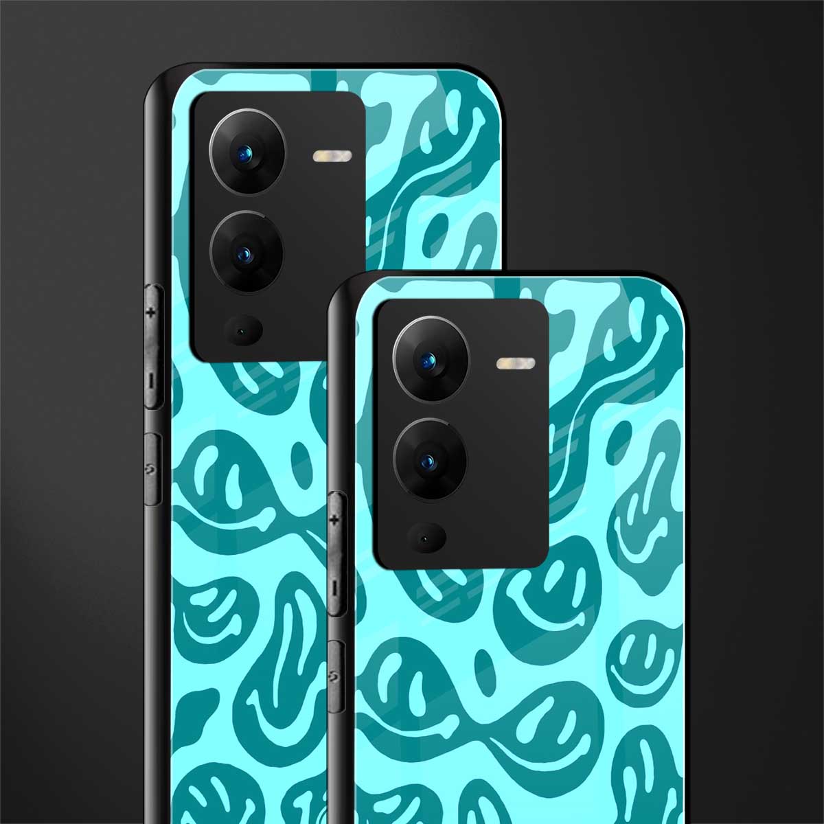 acid smiles turquoise edition back phone cover | glass case for vivo v25 pro 5g