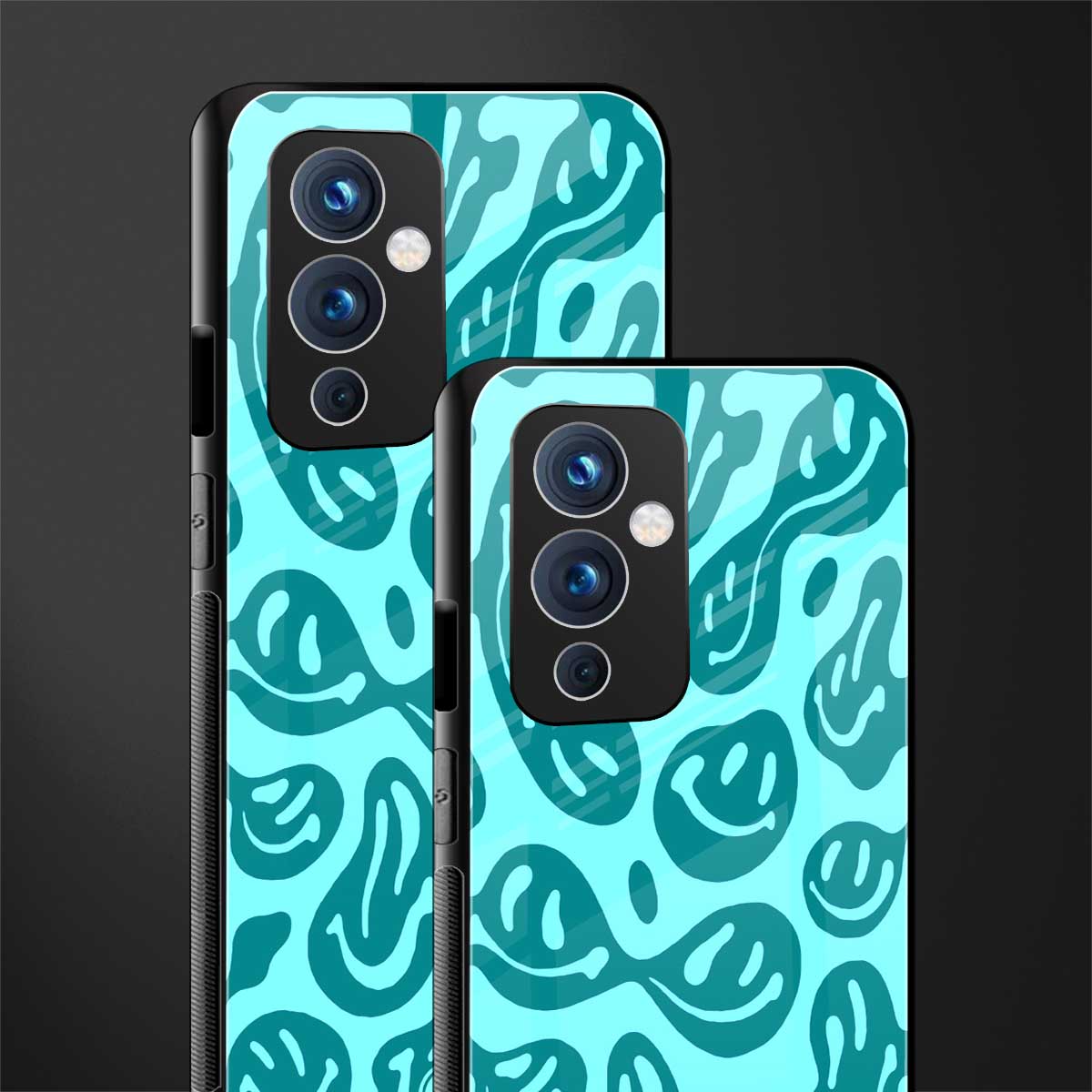 acid smiles turquoise edition back phone cover | glass case for oneplus 9