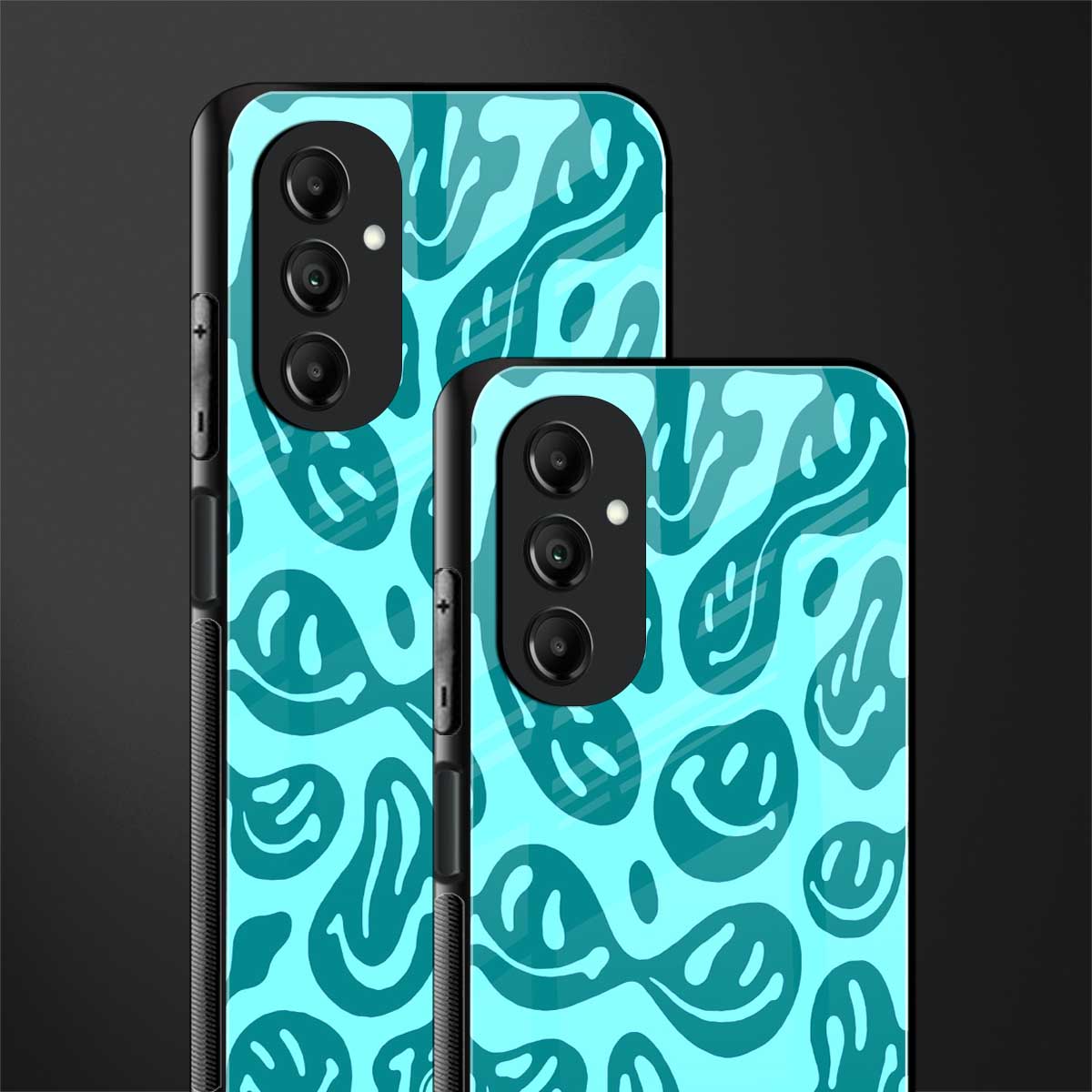acid smiles turquoise edition back phone cover | glass case for samsung galaxy a14 5g