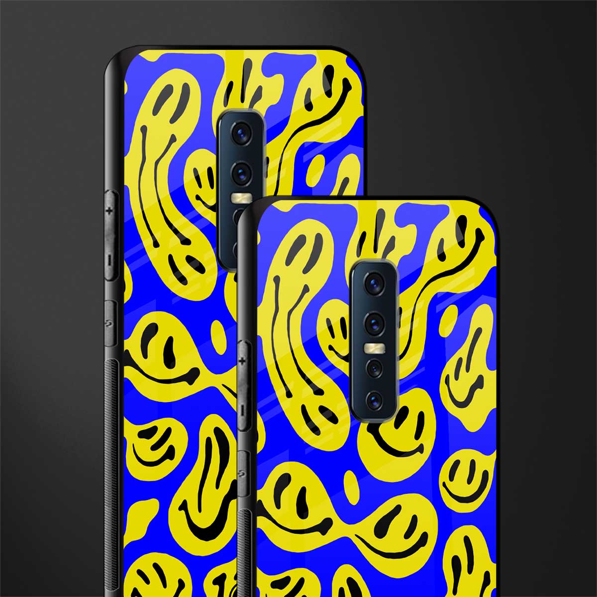 acid smiles yellow blue glass case for vivo v17 pro image-2