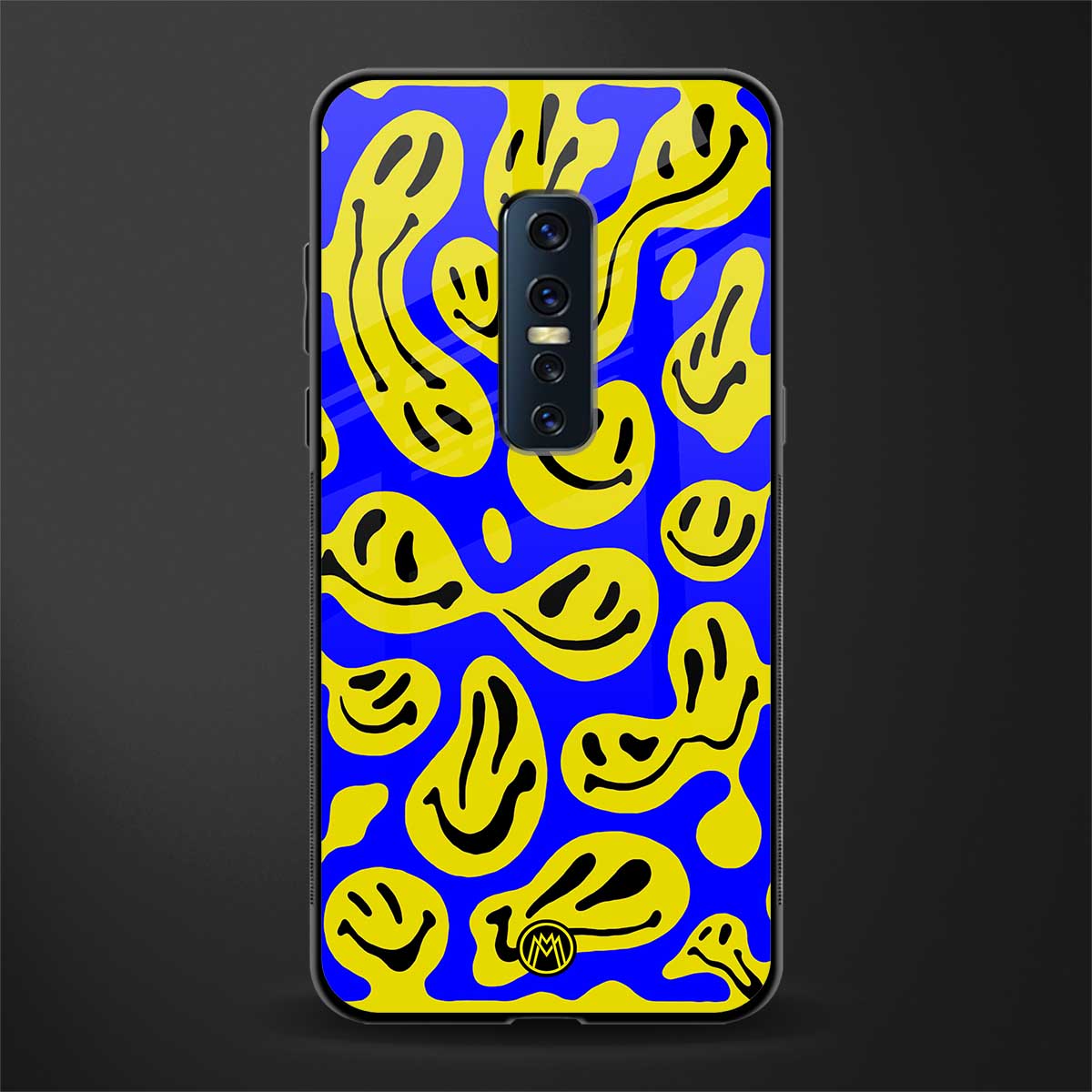 acid smiles yellow blue glass case for vivo v17 pro image