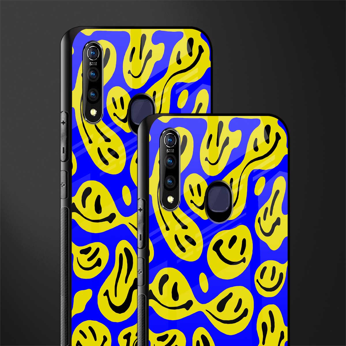 acid smiles yellow blue glass case for vivo z1 pro image-2
