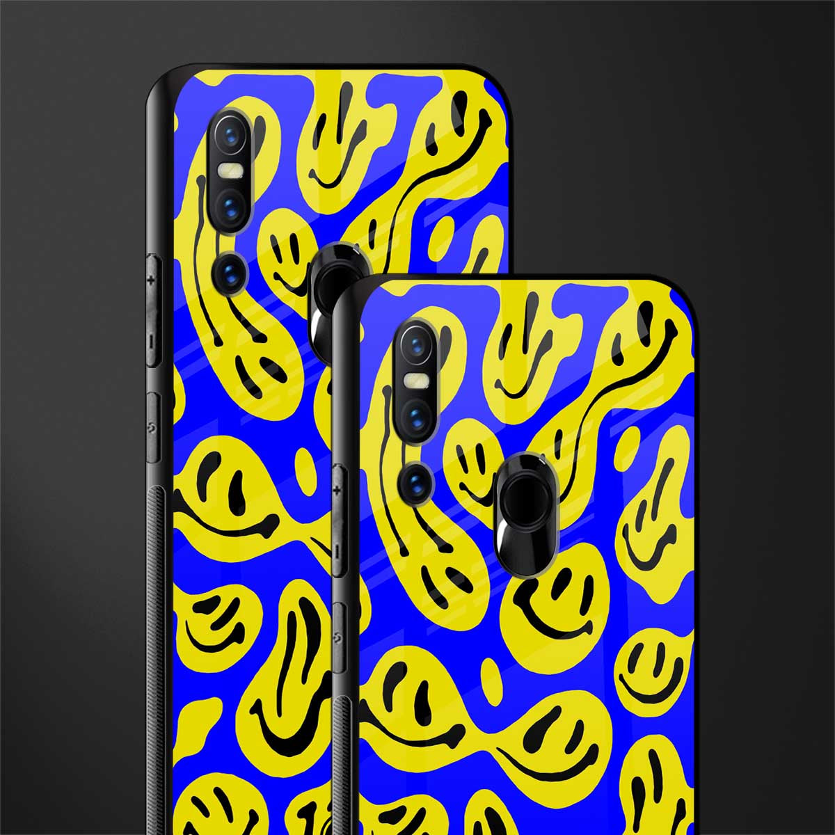 acid smiles yellow blue glass case for vivo v15 image-2