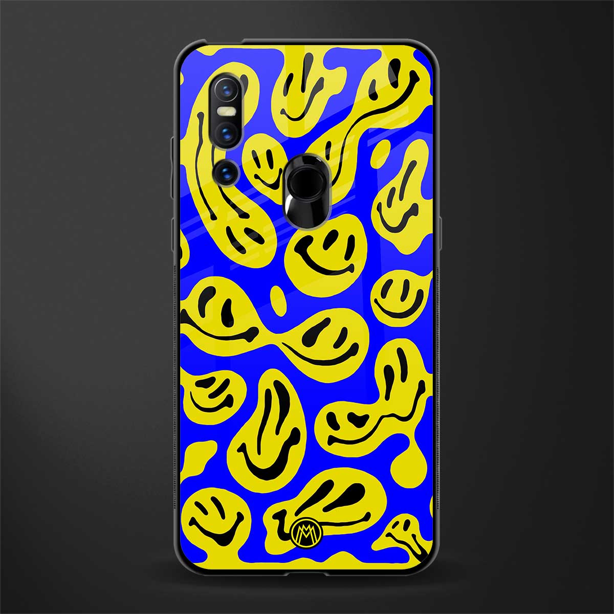 acid smiles yellow blue glass case for vivo v15 image