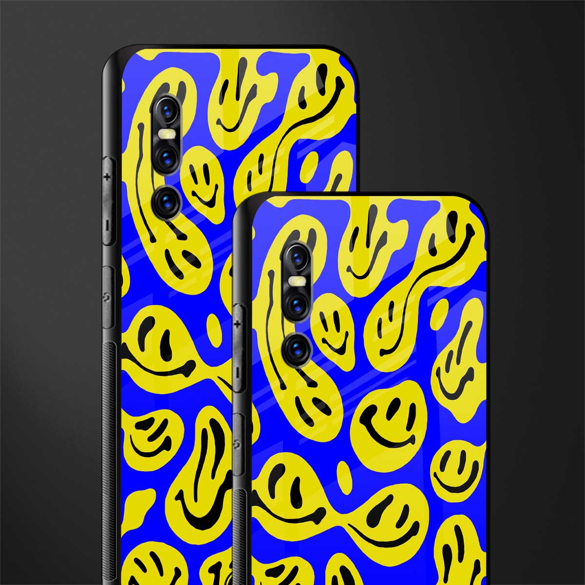 acid smiles yellow blue glass case for vivo v15 pro image-2