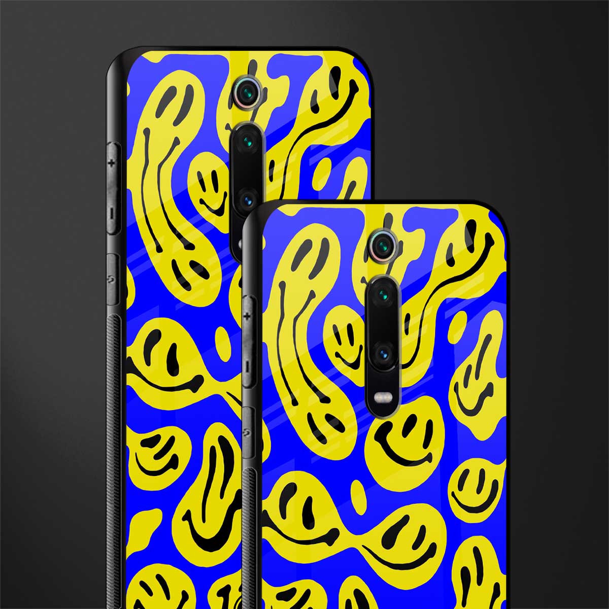 acid smiles yellow blue glass case for redmi k20 image-2
