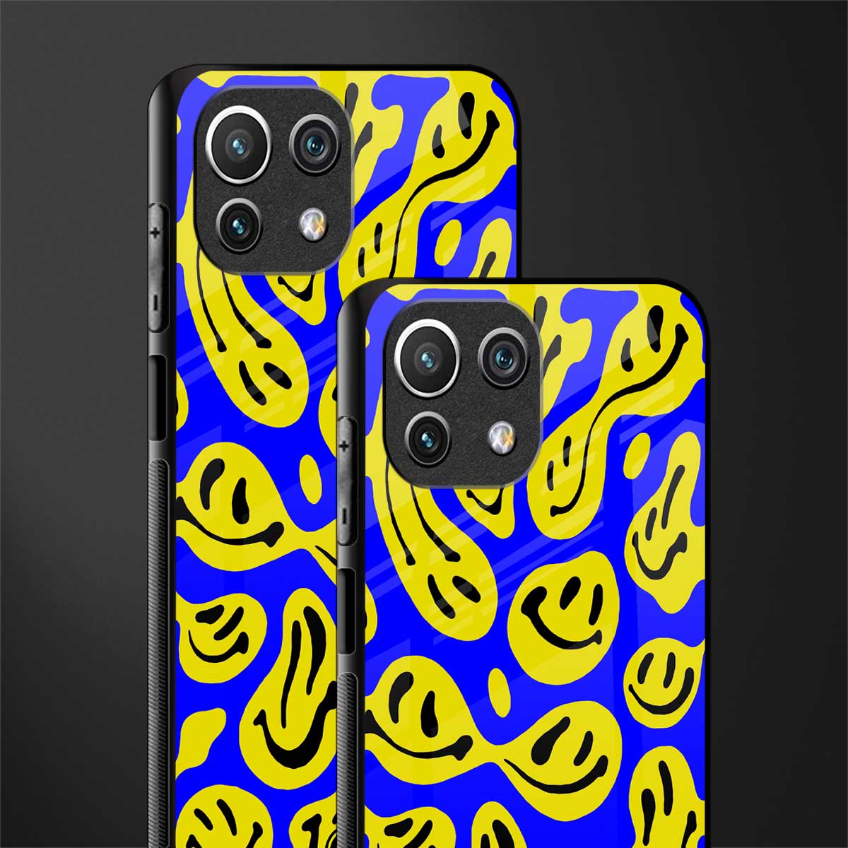 acid smiles yellow blue glass case for mi 11 lite image-2