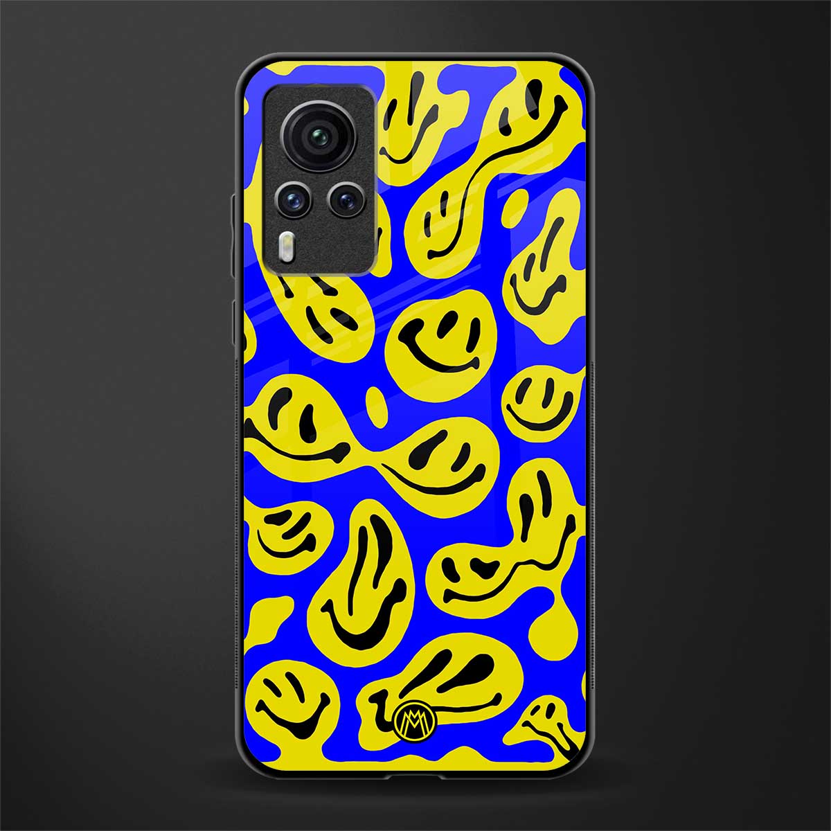 acid smiles yellow blue glass case for vivo x60 pro image