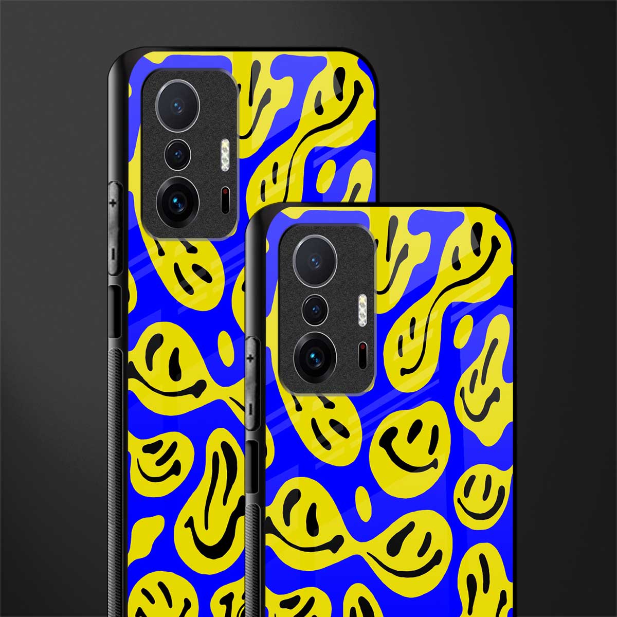 acid smiles yellow blue glass case for mi 11t pro 5g image-2