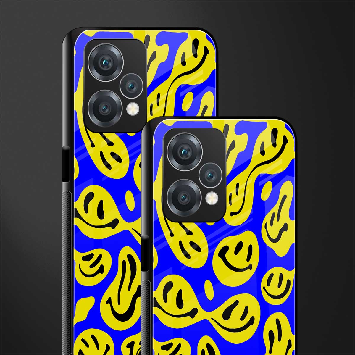 acid smiles yellow blue back phone cover | glass case for realme 9 pro 5g