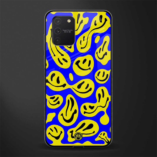 acid smiles yellow blue glass case for samsung galaxy a91 image