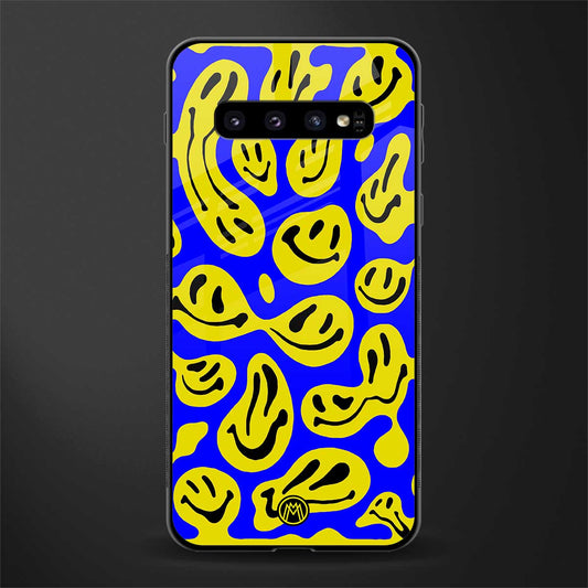 acid smiles yellow blue glass case for samsung galaxy s10 plus image