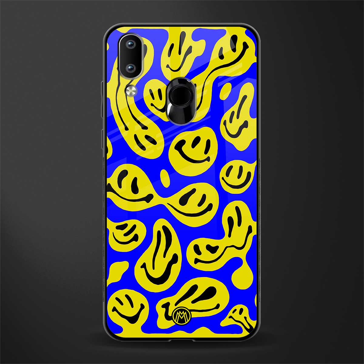 acid smiles yellow blue glass case for vivo y91 image