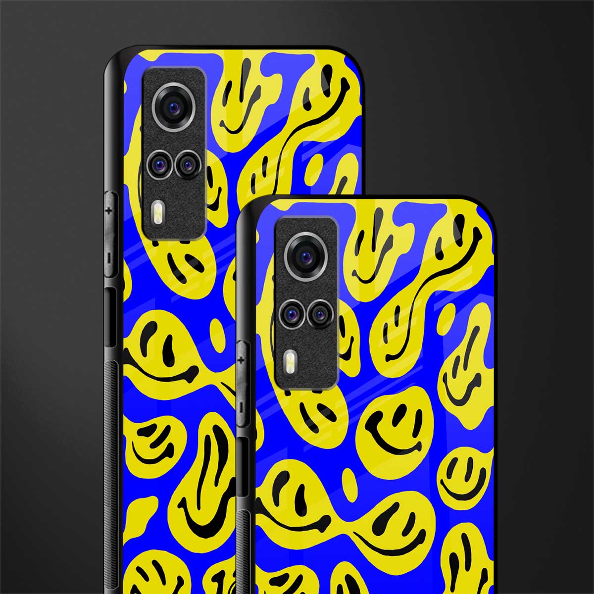 acid smiles yellow blue glass case for vivo y51 image-2