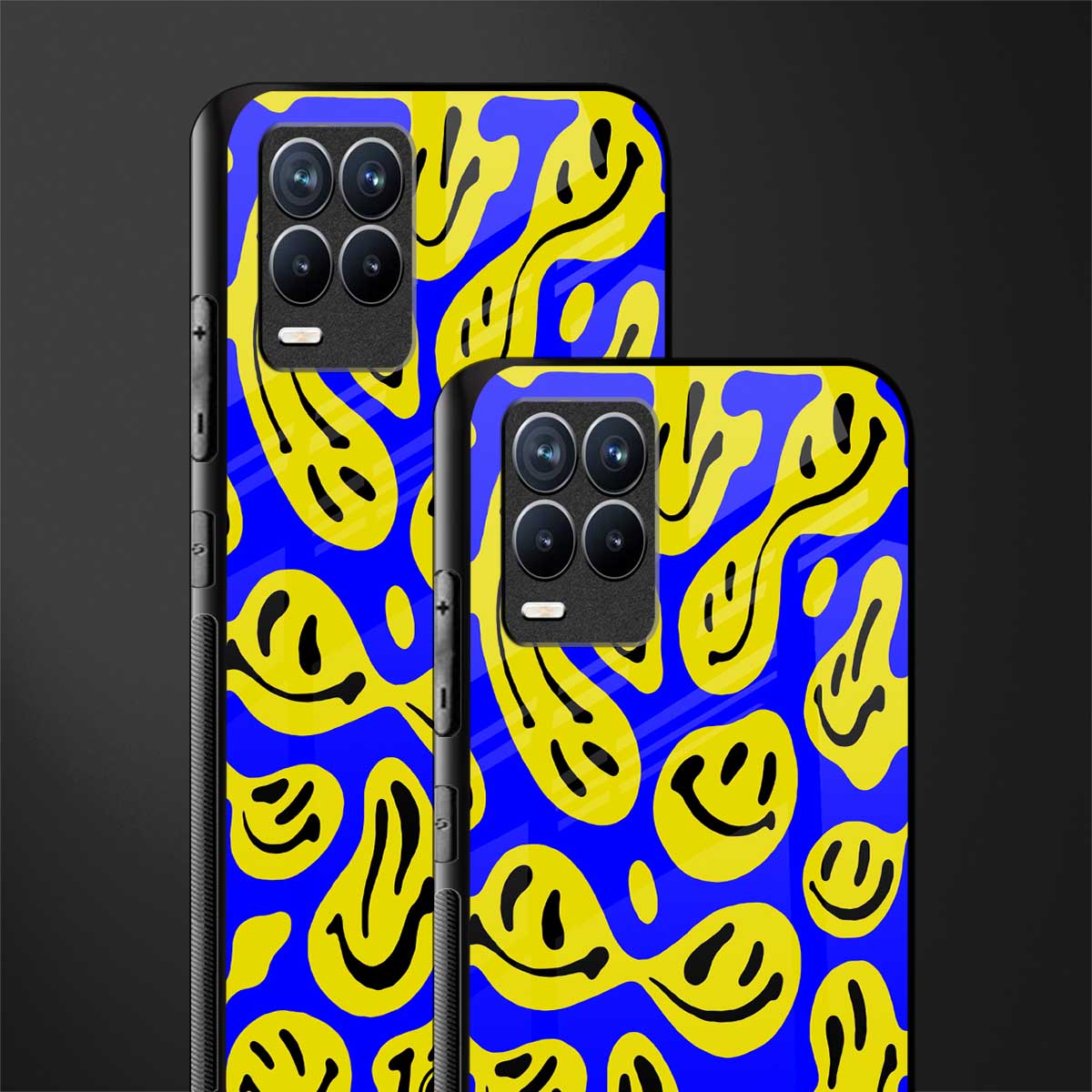 acid smiles yellow blue glass case for realme 8 4g image-2
