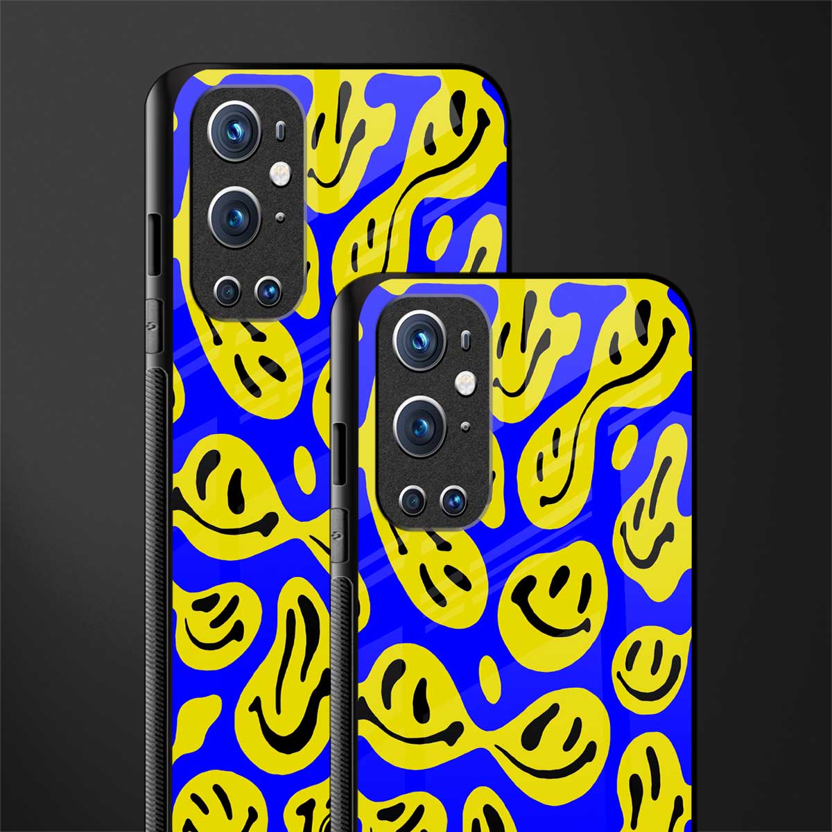 acid smiles yellow blue glass case for oneplus 9 pro image-2