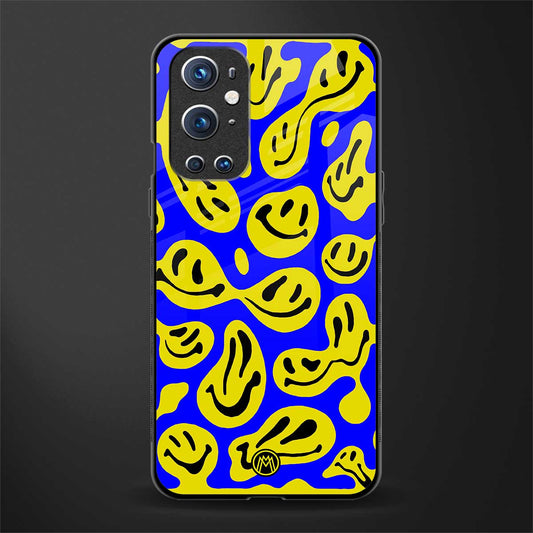 acid smiles yellow blue glass case for oneplus 9 pro image