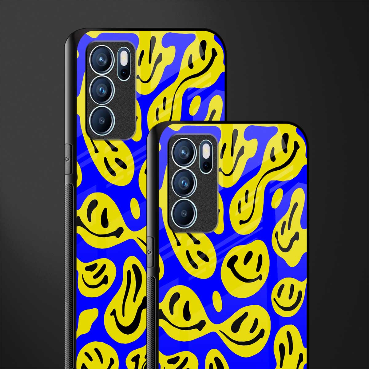 acid smiles yellow blue glass case for oppo reno6 5g image-2