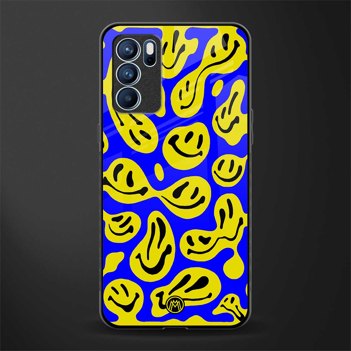 acid smiles yellow blue glass case for oppo reno6 5g image