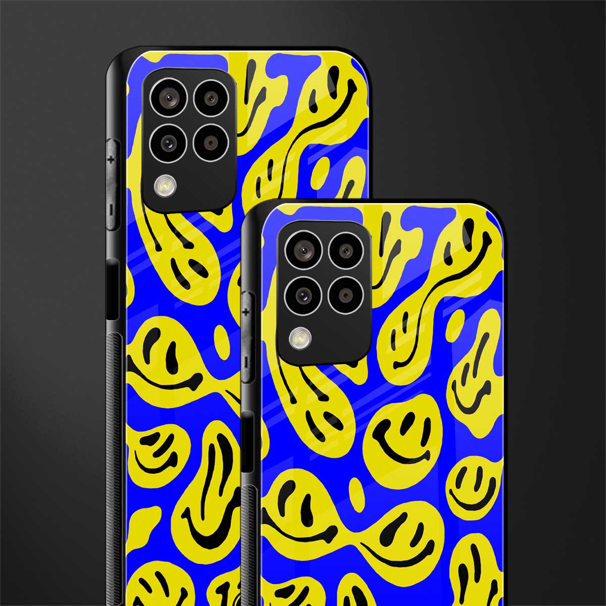 acid smiles yellow blue back phone cover | glass case for samsung galaxy m33 5g