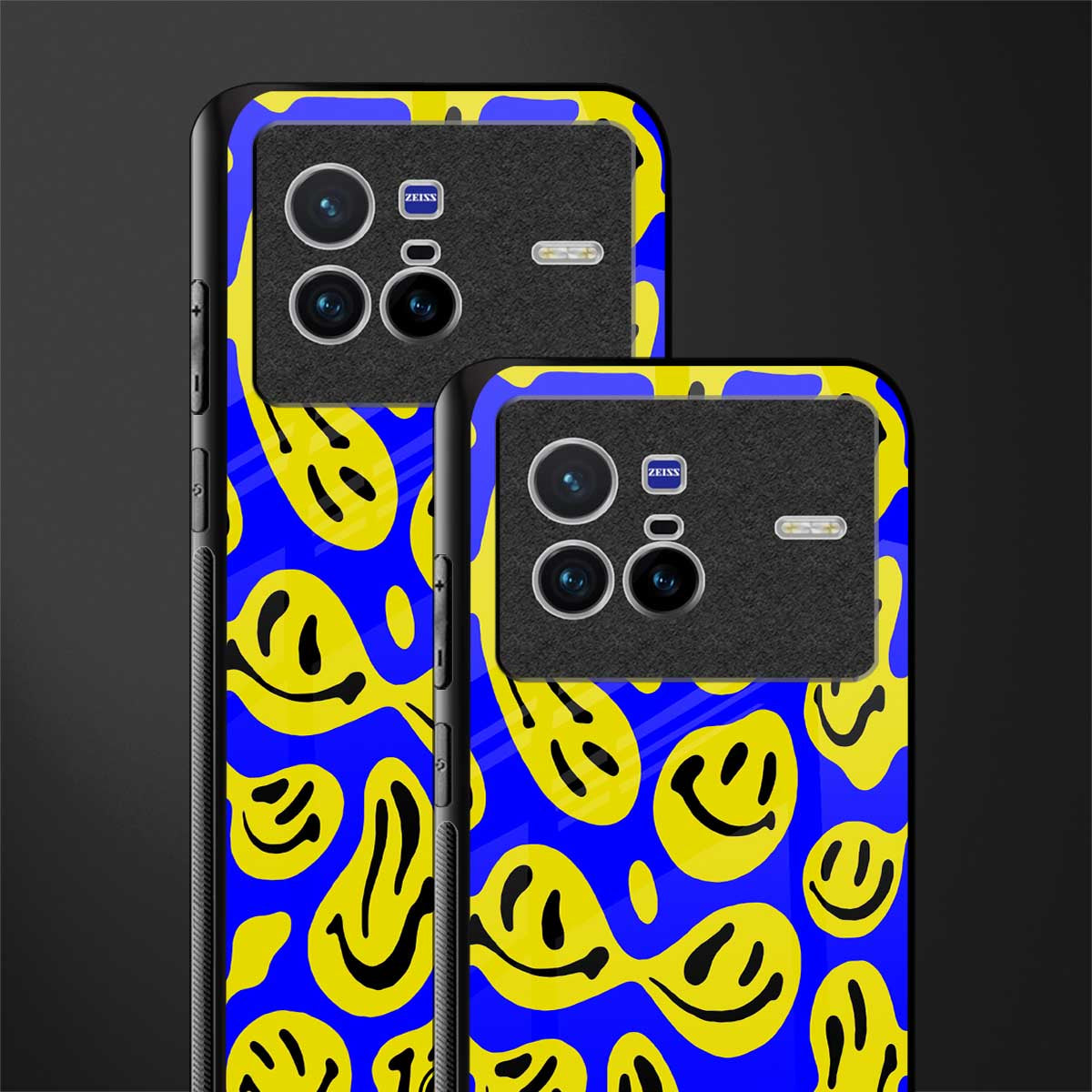 acid smiles yellow blue glass case for vivo x80 image-2