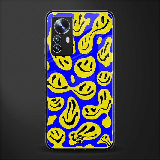 acid smiles yellow blue back phone cover | glass case for xiaomi 12 pro