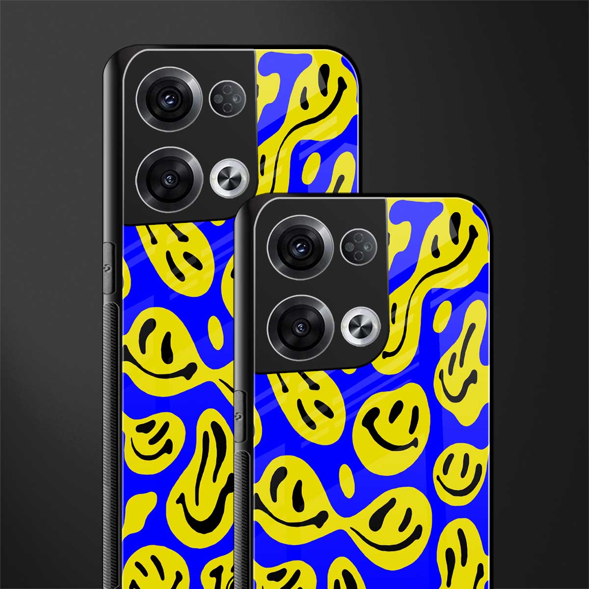 acid smiles yellow blue back phone cover | glass case for oppo reno 8