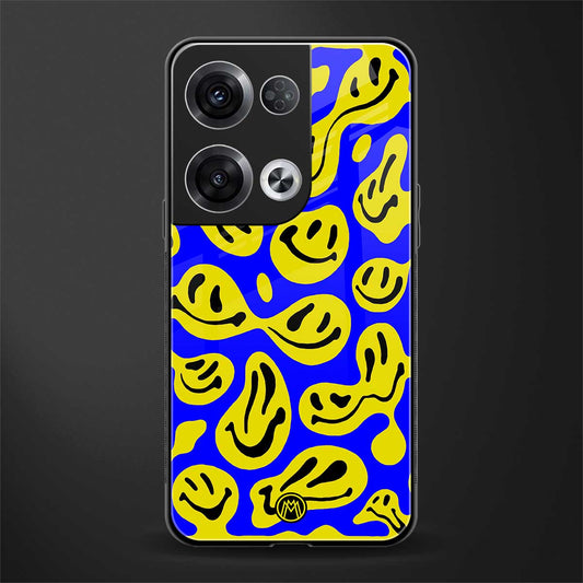 acid smiles yellow blue back phone cover | glass case for oppo reno 8